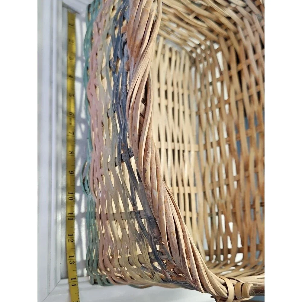 Woven Natural and Pastel Rectangular Storage Basket Set